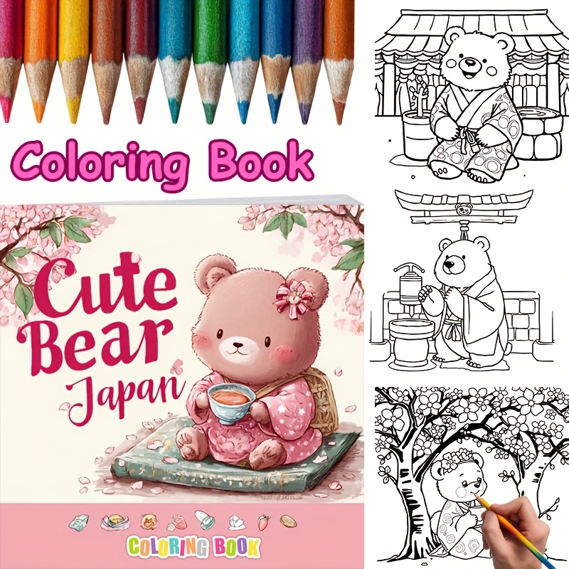 28 Pages Cute Bear in Japan Co - Adult Coloring Book Stress Relief review and price